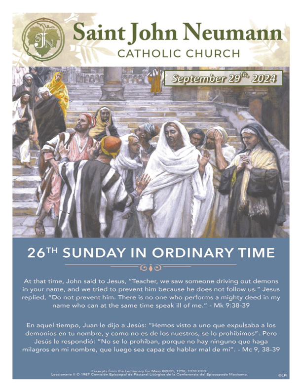 September 29, 2024 "Twenty-Sixth Sunday In Ordinary Time"