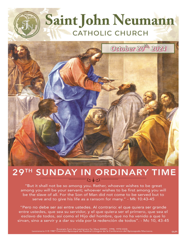 October 20th, 2024 "Twenty-Ninth Sunday In Ordinary Time"